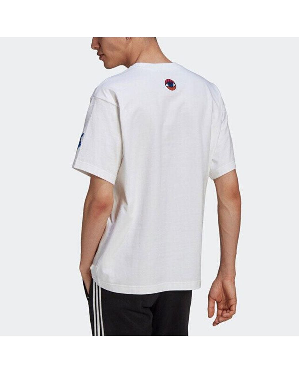 Adidas White Originals Artist Tee Ss Earth Printing Sports Round Neck Short Sleeve for men