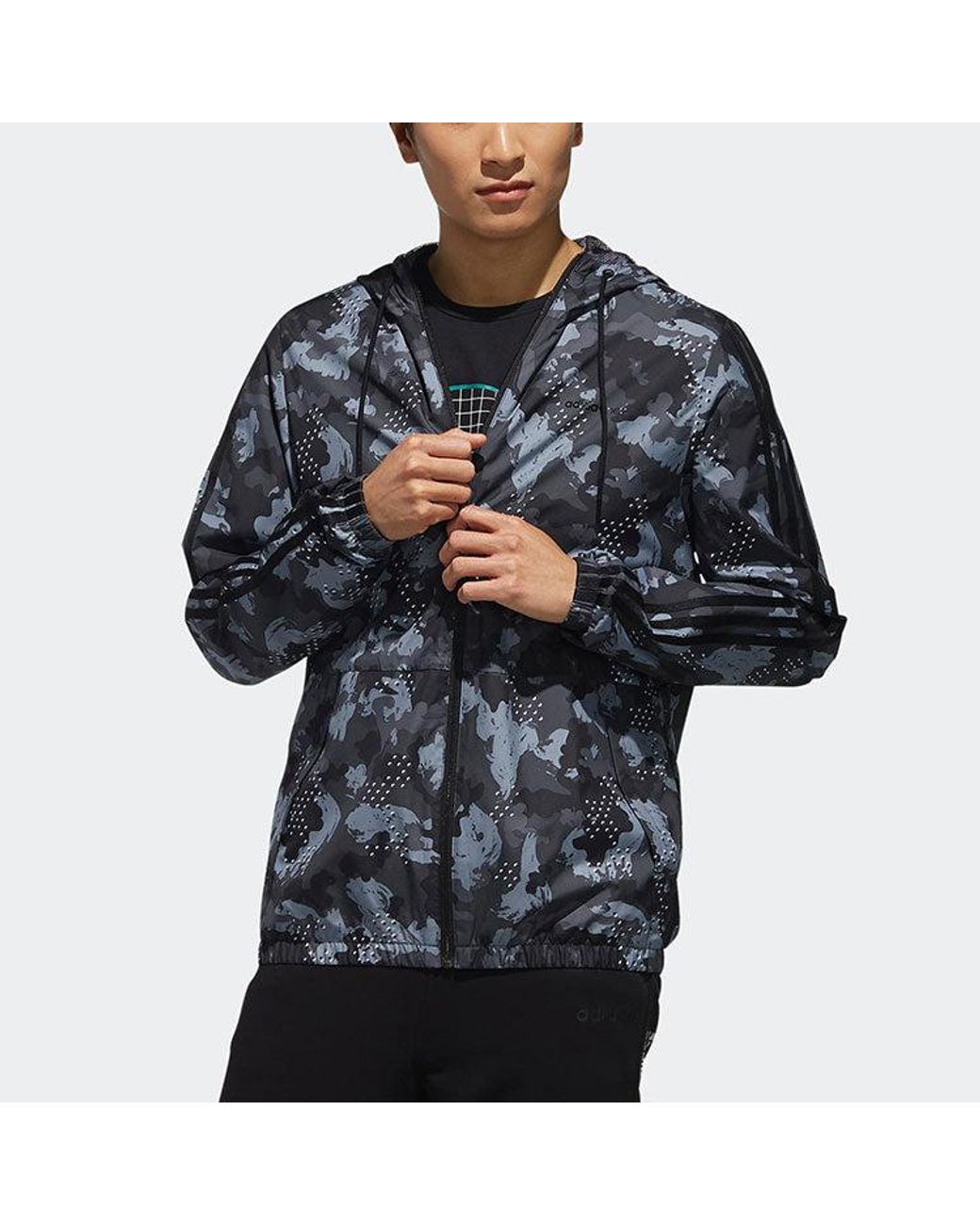 Adidas Blue Camouflage Hooded Casual Woven Jacket for men