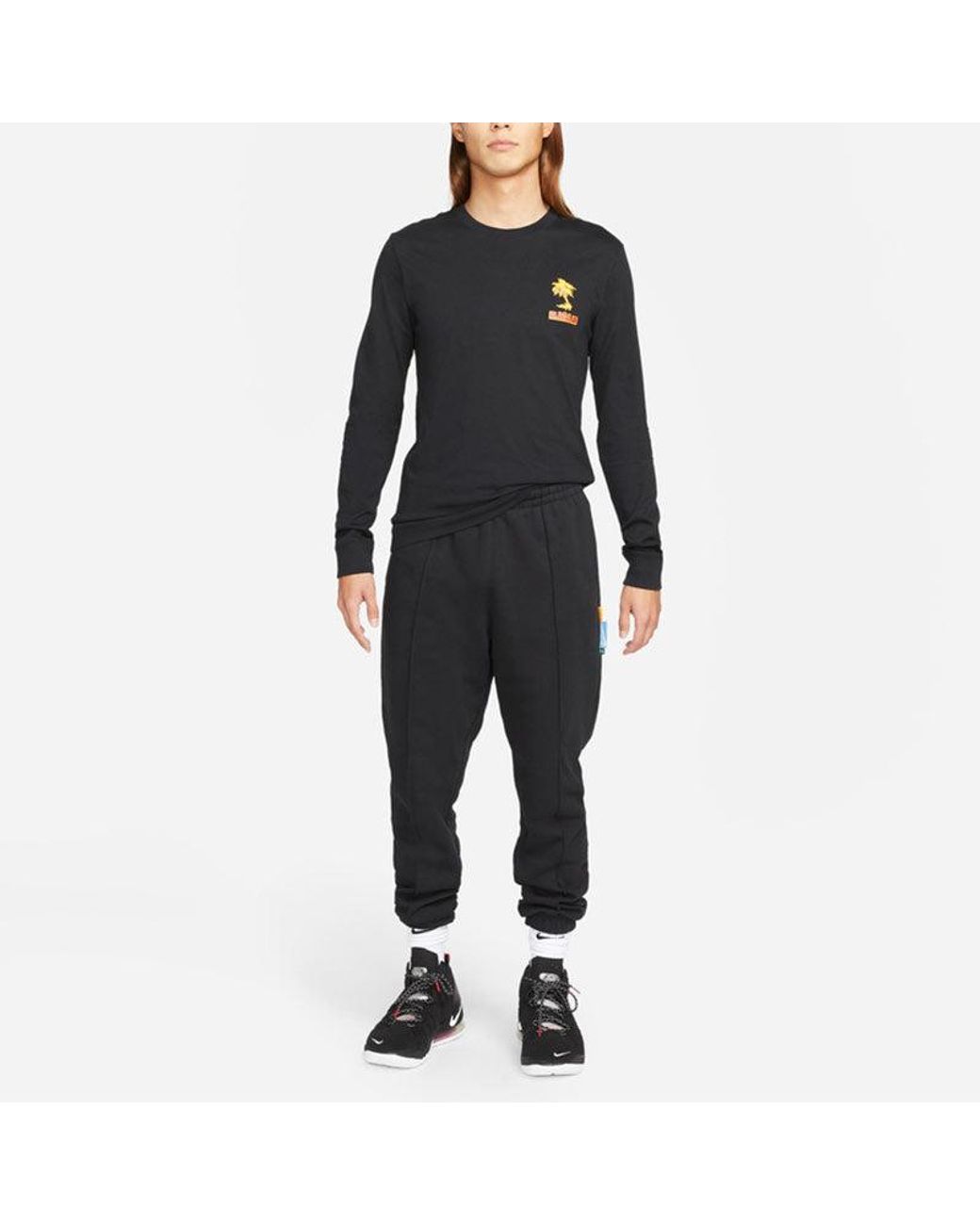 Nike Blue Lebron Sfg Basketball Sports Printing Round Neck Long Sleeves T-Shirt for men