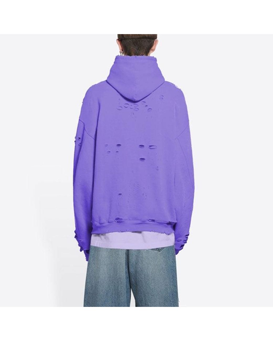 Balenciaga Purple Caps Destroyed Hoodie for men