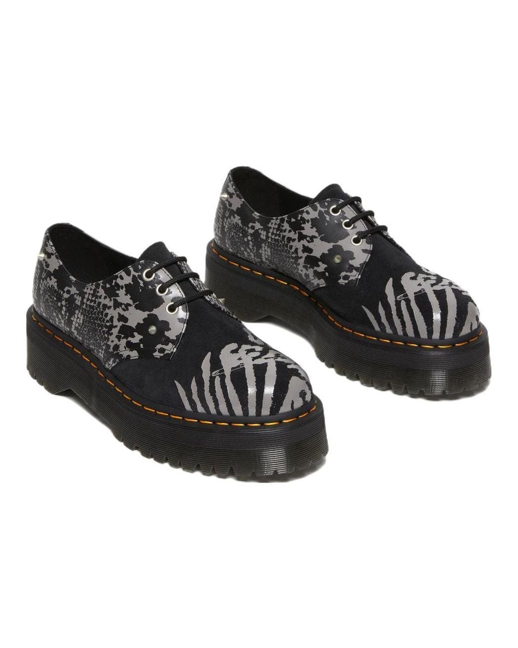 Dr. Martens Black 1461 Animal Clash Leather & Suede Platform Shoes for men