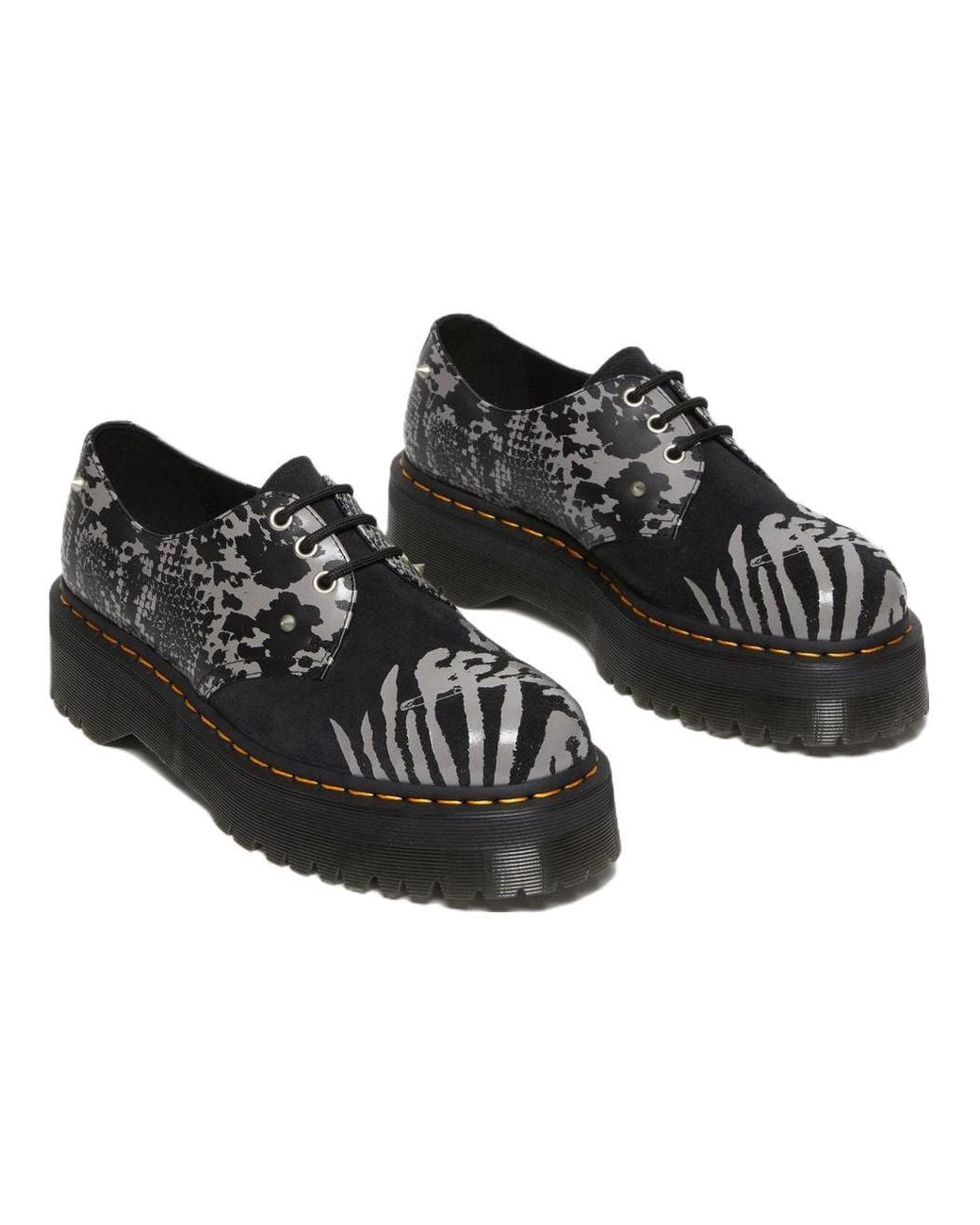 Dr. Martens Black 1461 Animal Clash Leather & Suede Platform Shoes for men