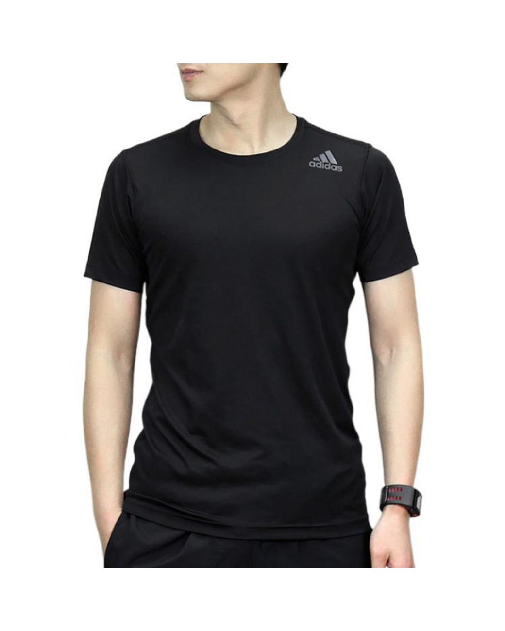 Adidas Black Printing Brand Logo Solid Color Round Neck Short Sleeve T-Shirt for men