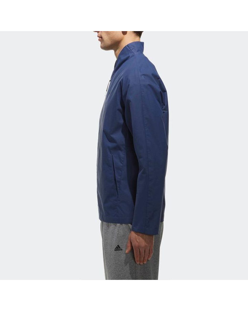 Adidas Blue Logo Printing Solid Color Stand Collar Jacket Autumn for men