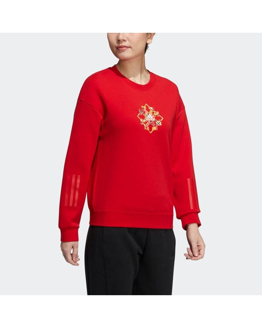 Adidas Red (Wmns) Cny Sweat Limited Funny Pattern Sports Round Neck Hoodie