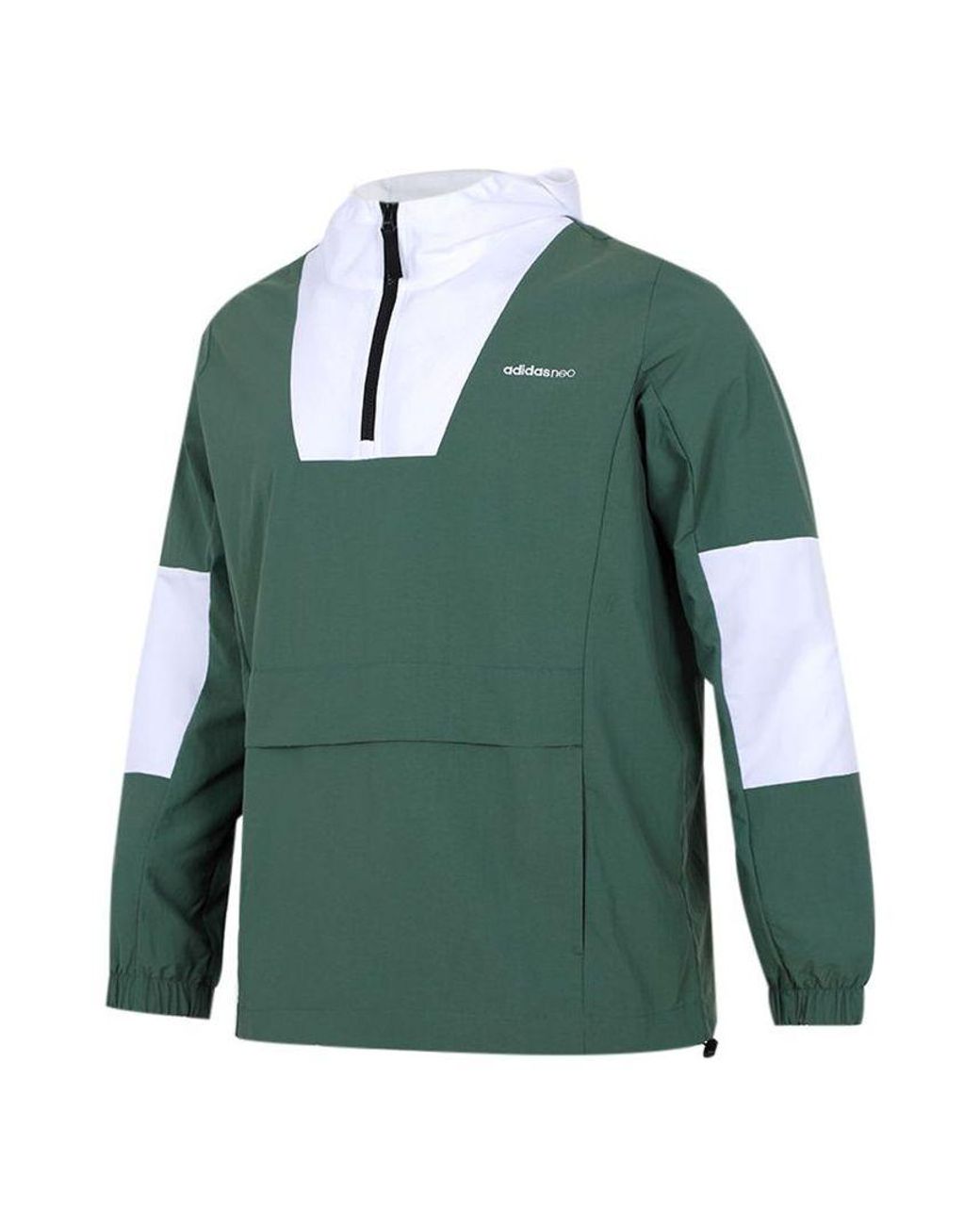Adidas Green Sports Running Training Casual Half Zipper Hooded Jacket for men