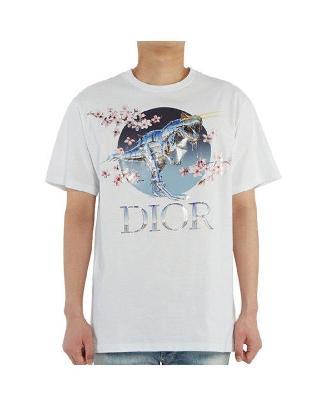 Dior Blue X Sorayama Crossover Sakura Dragon Printing Short Sleeve for men