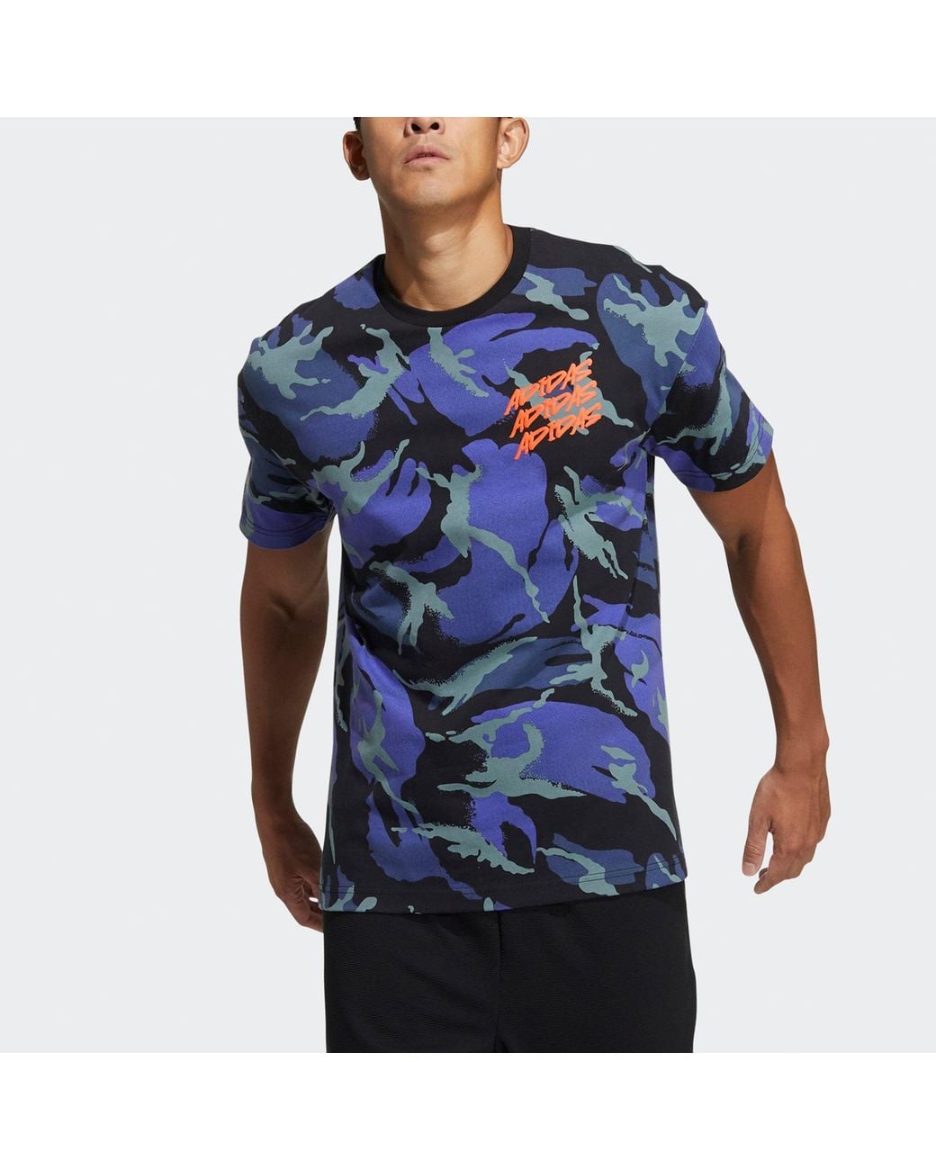 Adidas Blue Ub Gfx T Aop Sports Camouflage Printing Short Sleeve for men