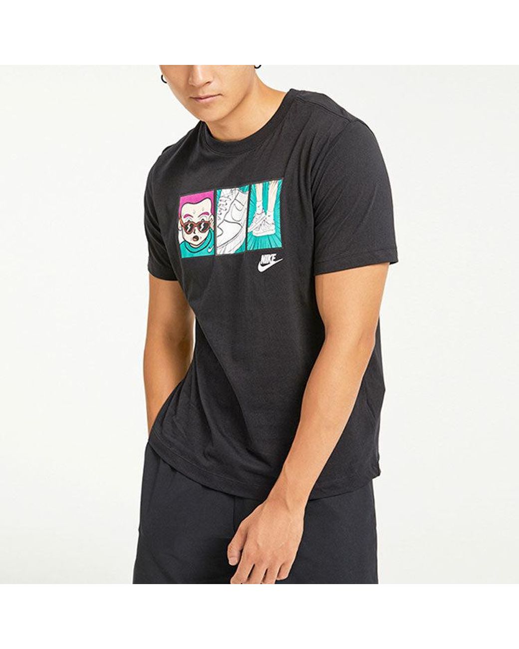 Nike Black Cartoon Printing Round Neck Pullover Short Sleeve for men