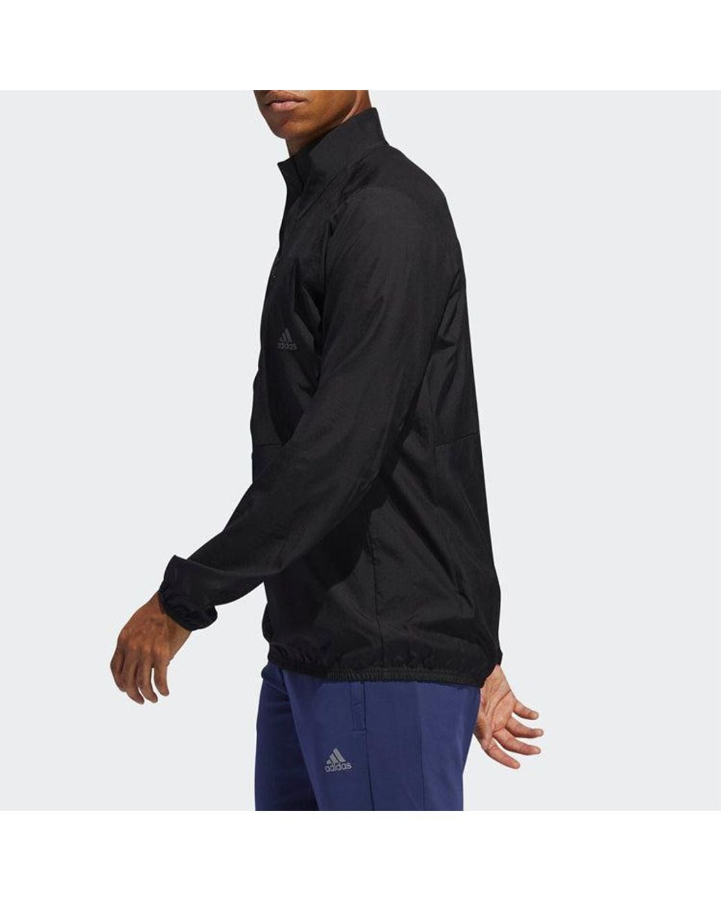 Adidas Black Logo Print Casual Running Stand Collar Jacket for men