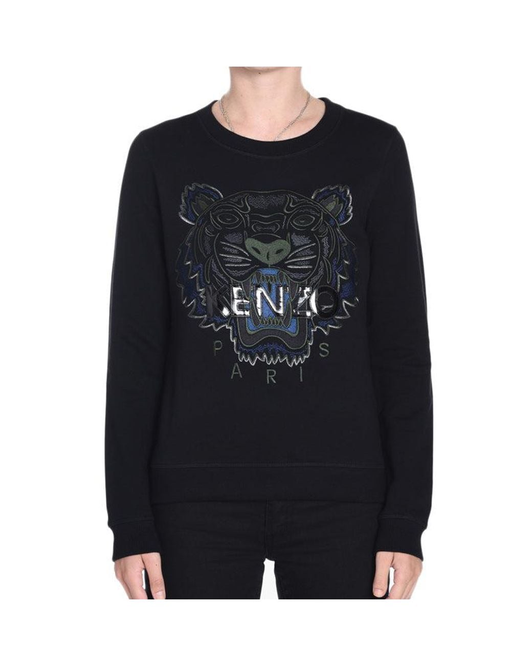 KENZO Black (Wmns) Cotton Tiger Head Printing Long Sleeves Pullover Hoodie