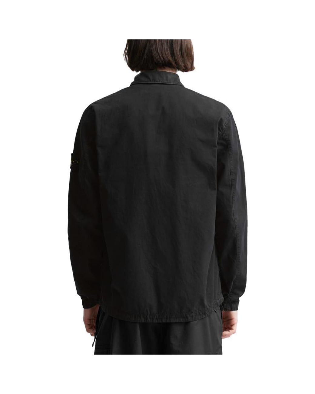 Stone Island Black Brushed Cotton Canvas Zip Shirt Jacket for men