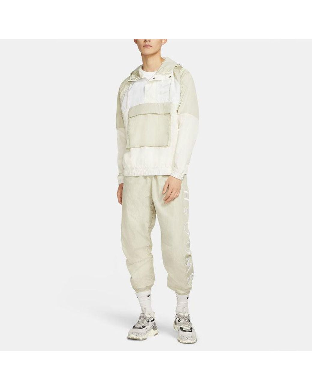 Nike White Sportswear Swoosh Half Zipper Big Pocket Woven Hooded Logo Jacket for men