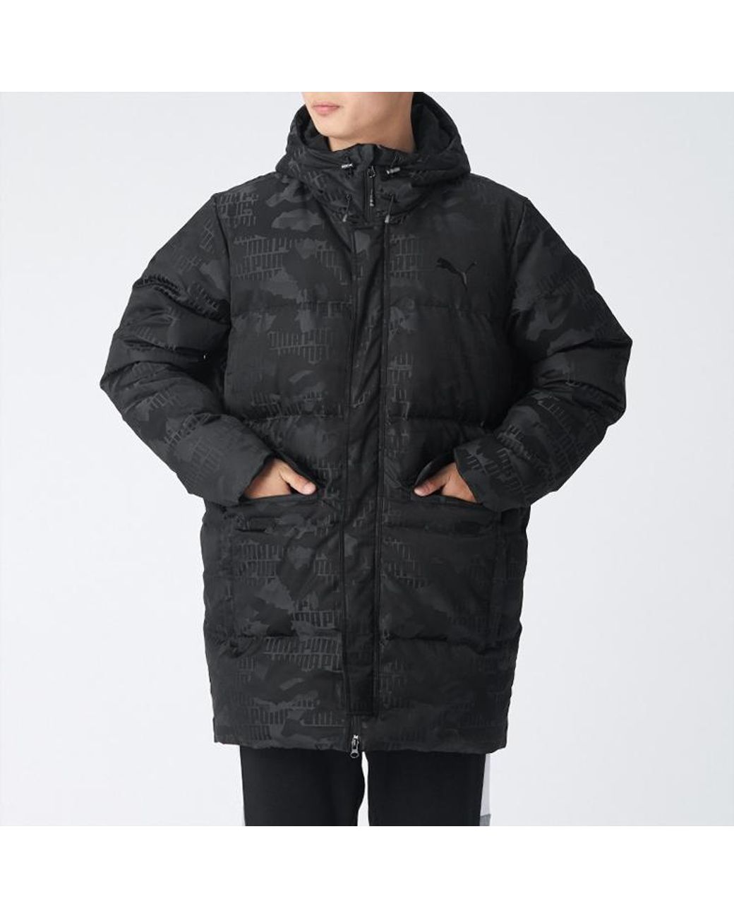 PUMA Black Camo Long Down Jacket for men