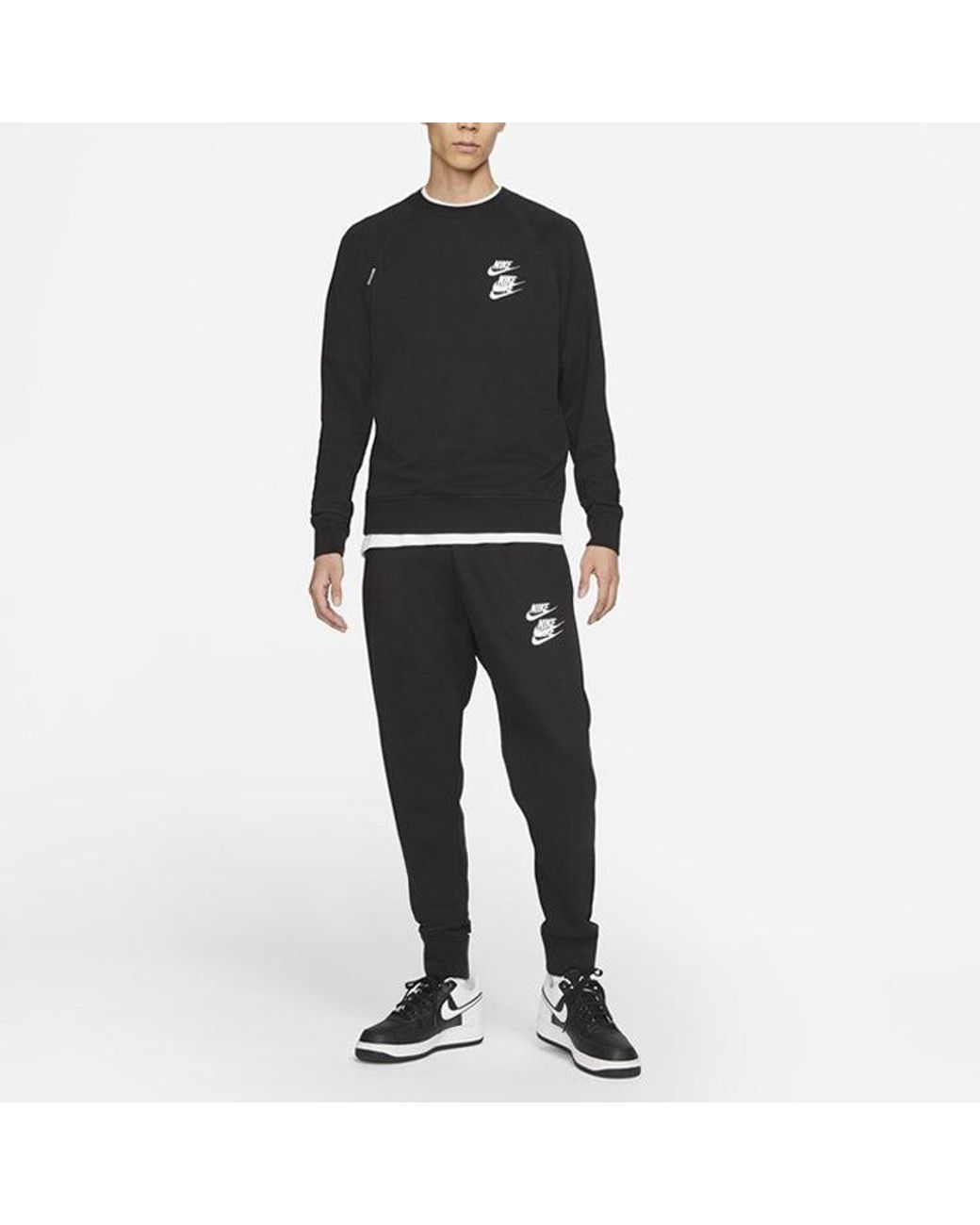 Nike Black 3 Hook Logo Casual Sports Crew-Neck for men