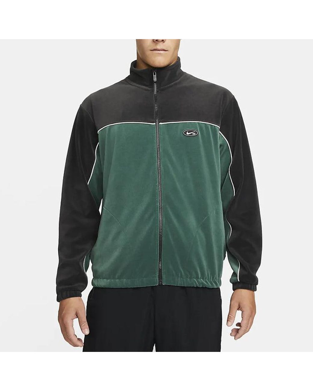 Nike Green Sb Casual Logo Colorblock Velvet Skateboard Jacket for men