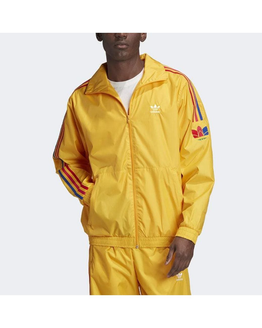 Adidas Yellow Originals Side Stripe Zipper Casual Sports Jacket for men