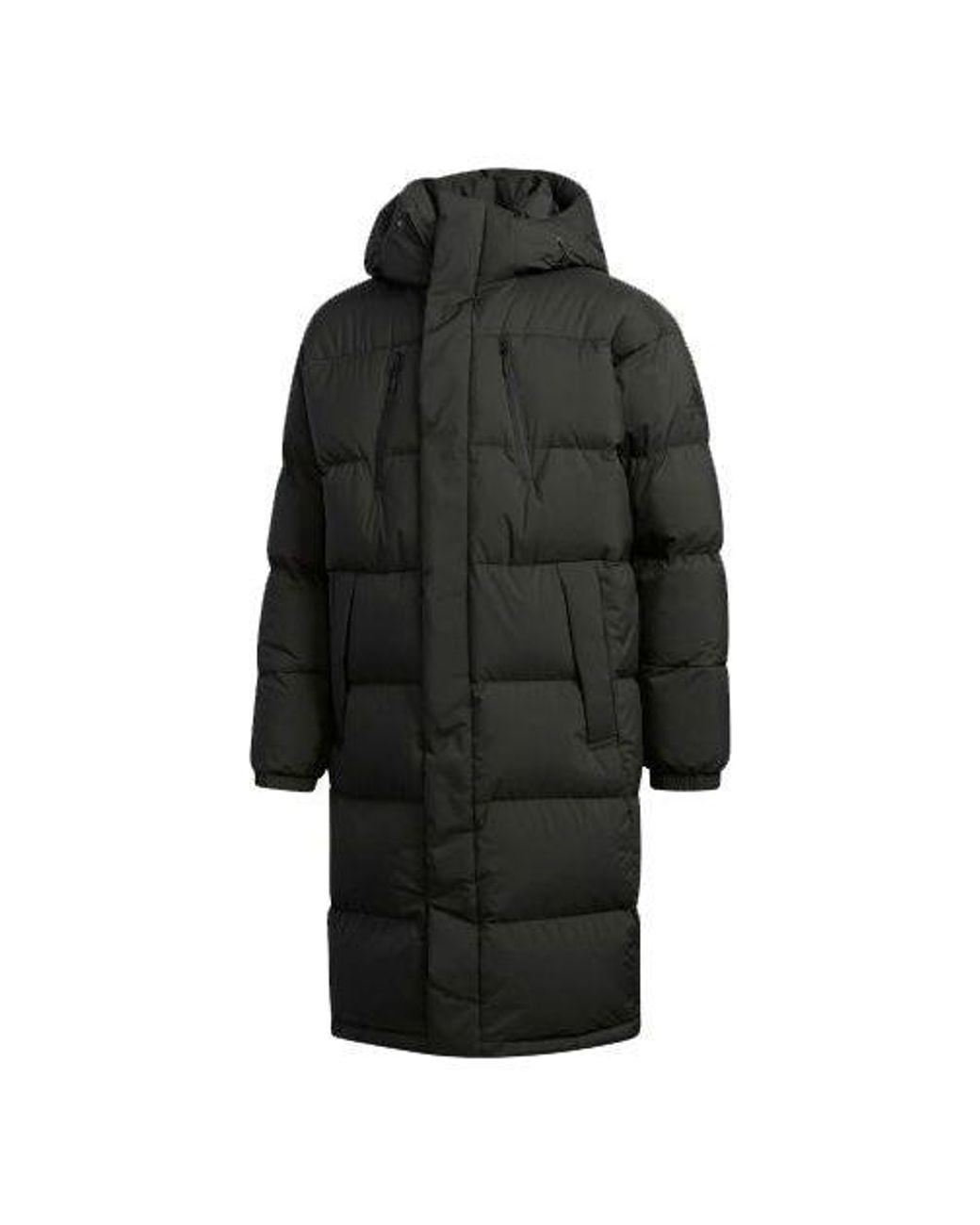Adidas Black Puffy Long Down Stay Warm Outdoor Sports Hooded Down Jacket for men