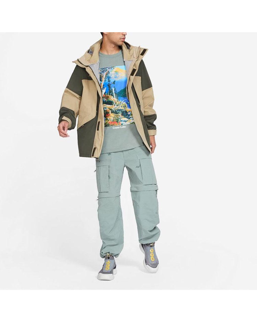Nike Green Acg Crater Lake Sports Printing Pattern Round Collar for men