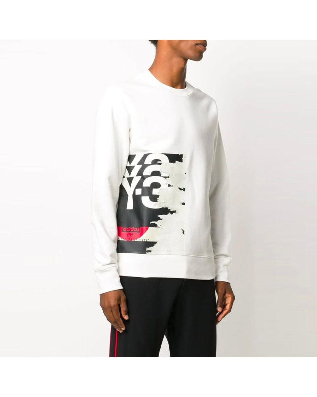 Adidas White Y-3 Logo Printing Long Sleeves Pullover for men