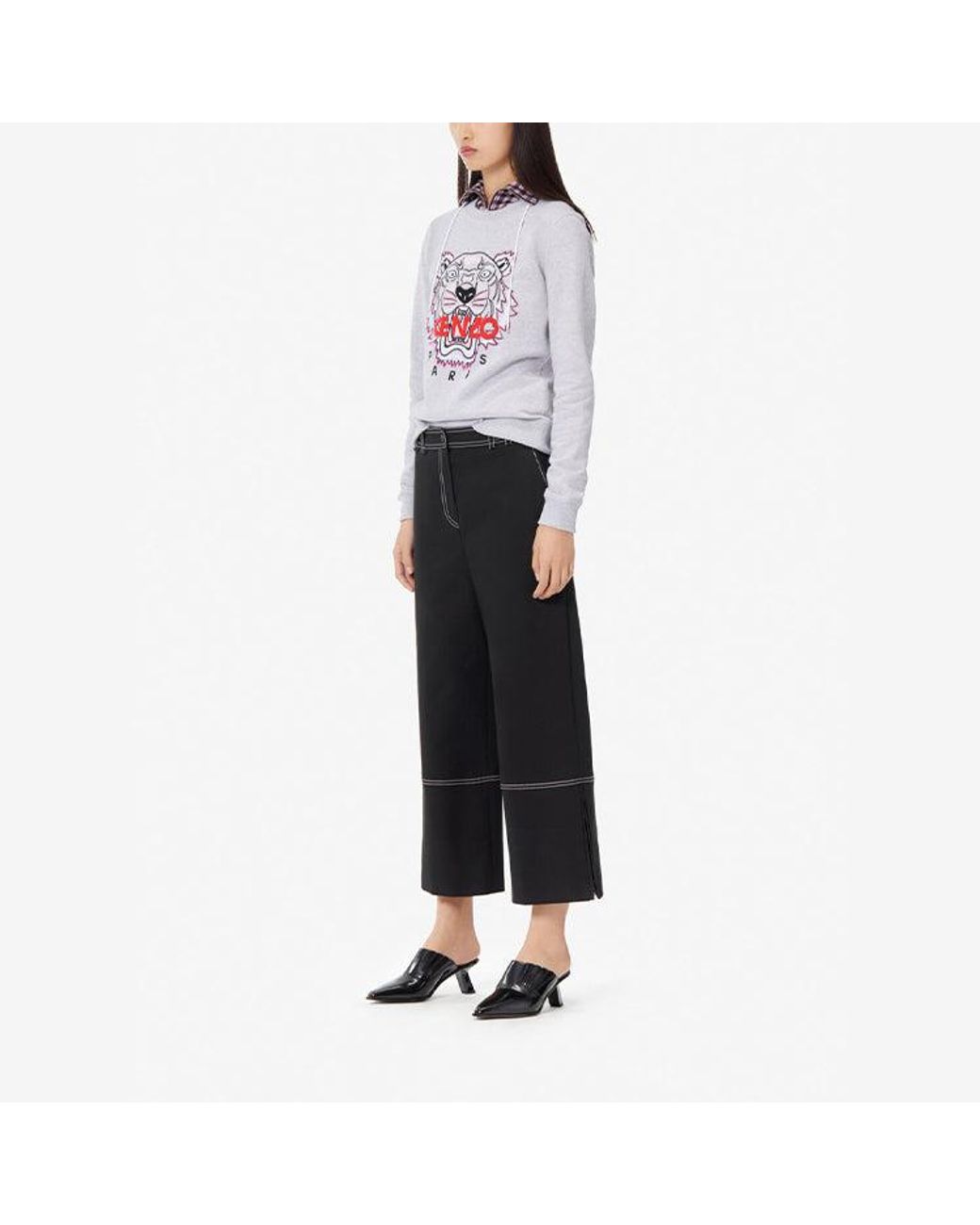 KENZO Gray (Wmns) Ss21 Tiger Head Embroidery Round-Neck Swea