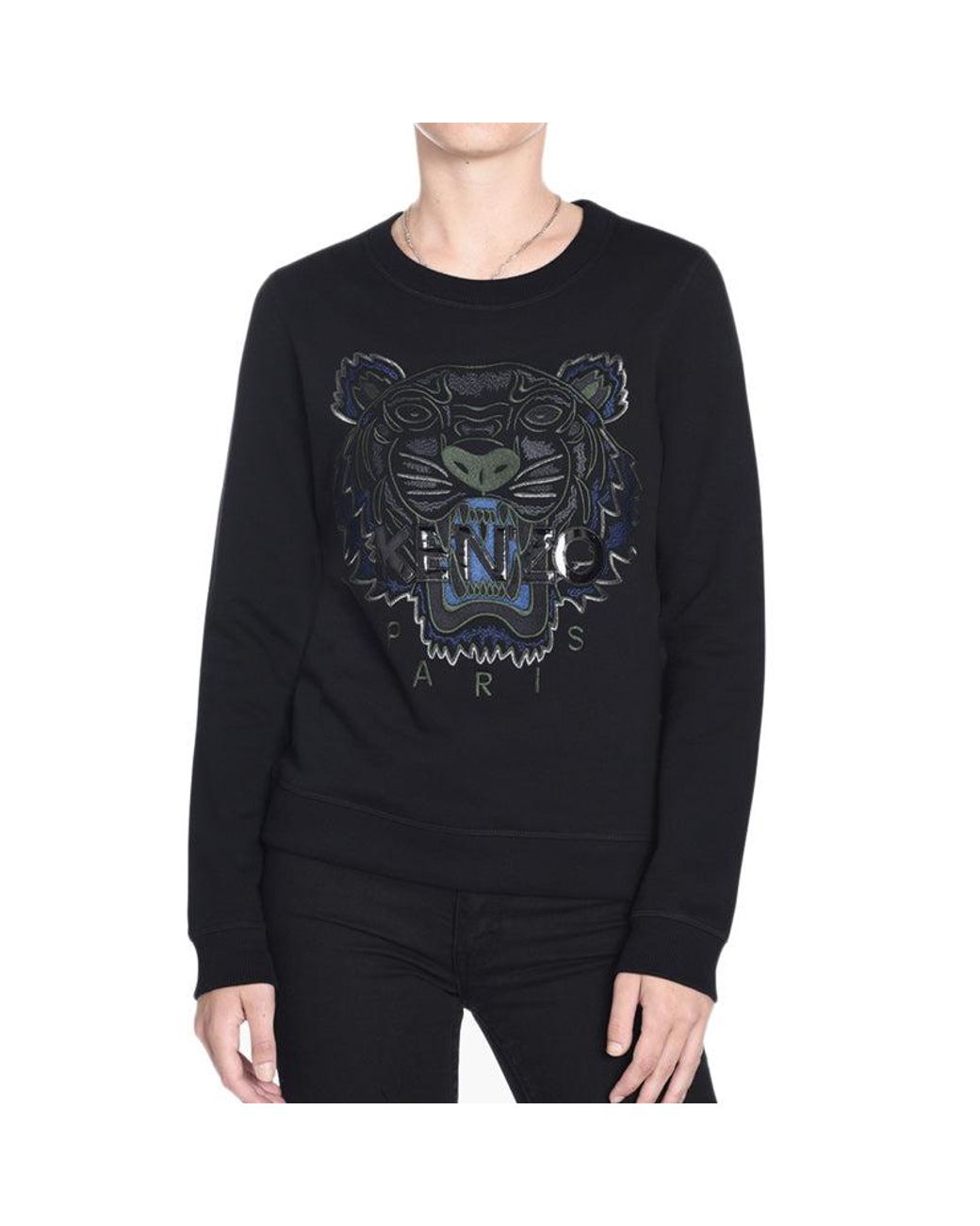 KENZO Black (Wmns) Cotton Tiger Head Printing Long Sleeves Pullover Hoodie