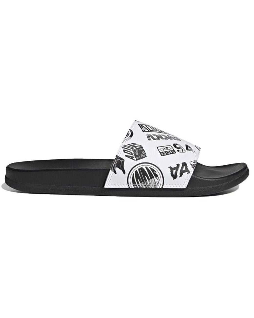 Adidas Black Adilette Comfort Slide 'All Over Logos for men