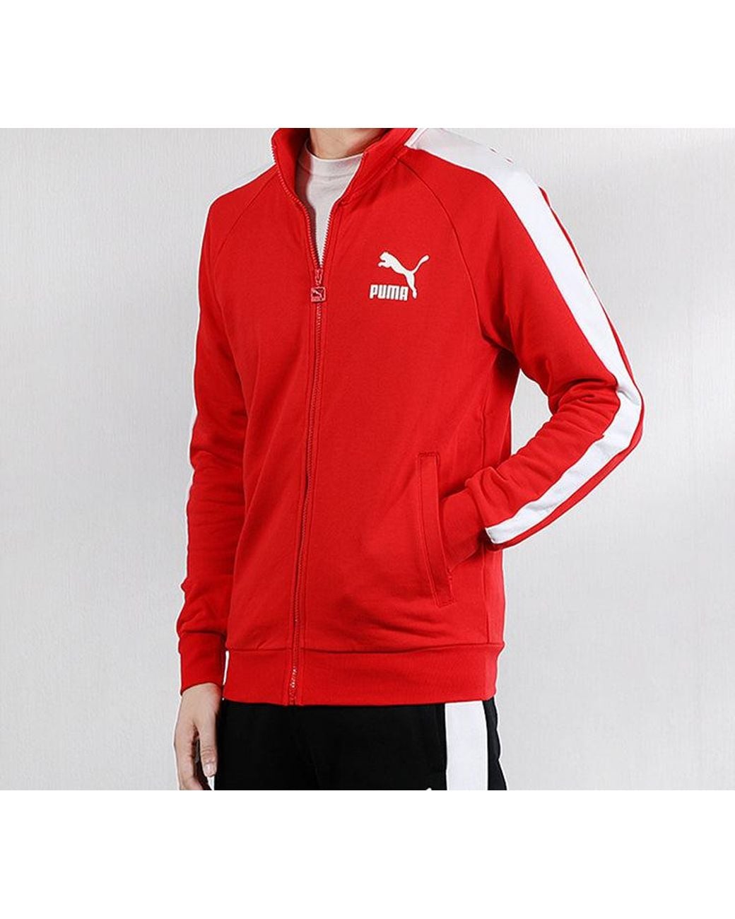 PUMA Red Iconic Minimalistic Casual Stand Collar Jacket for men