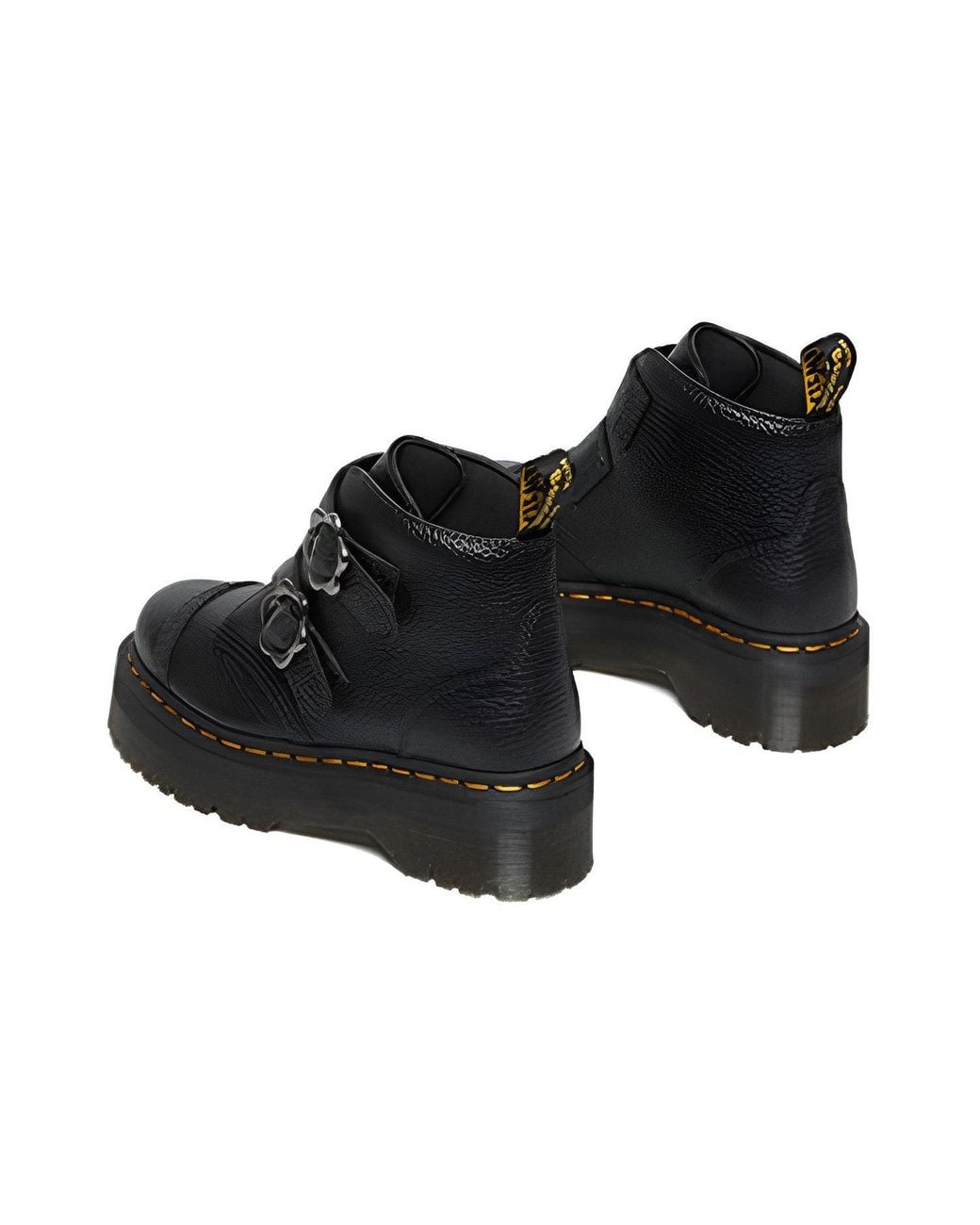 Dr. Martens Black (Wmns) Devon Flower Buckle Leather Platform Boots