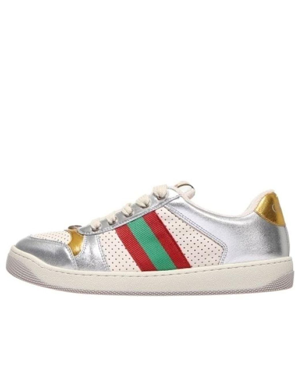 Gucci White (Wmns) Screener Metallic Calfskin Web