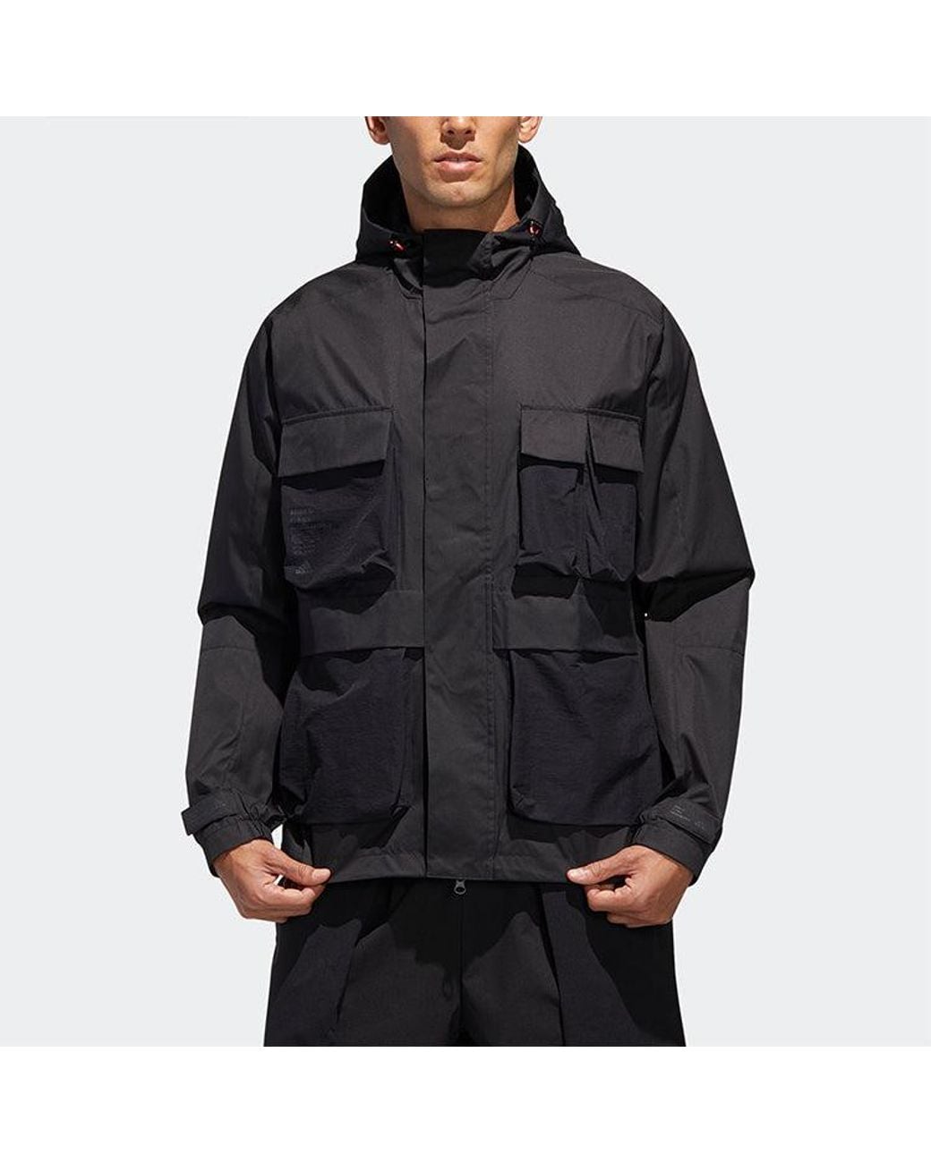 Adidas Blue Th Wb Jkt Multiple Pockets Sports Hooded Windbreaker Jacket for men