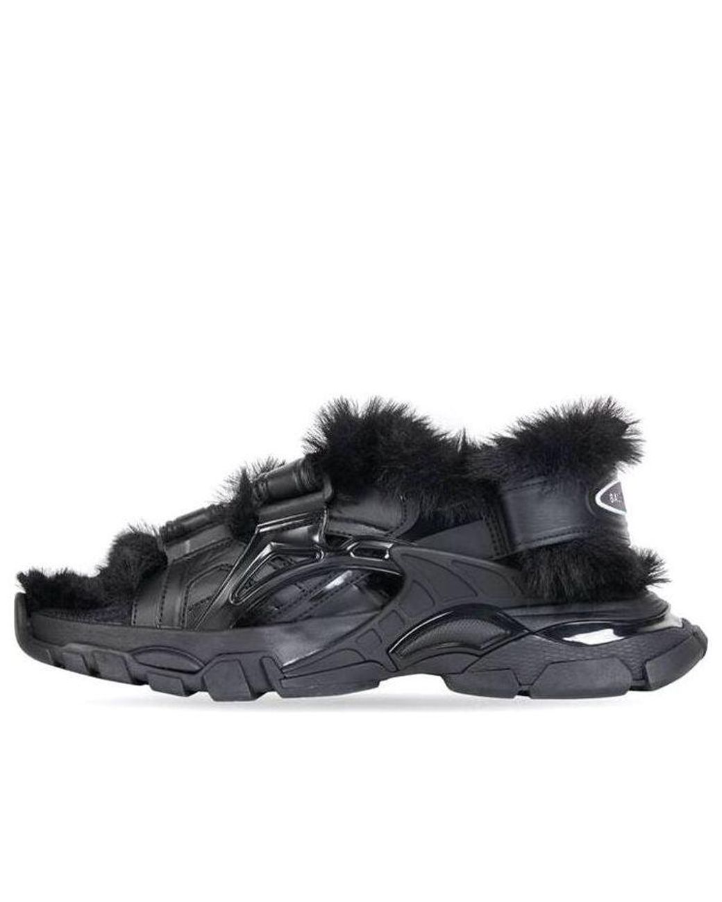 Balenciaga Black (Wmns) Track Sandals 'Fake Fur'