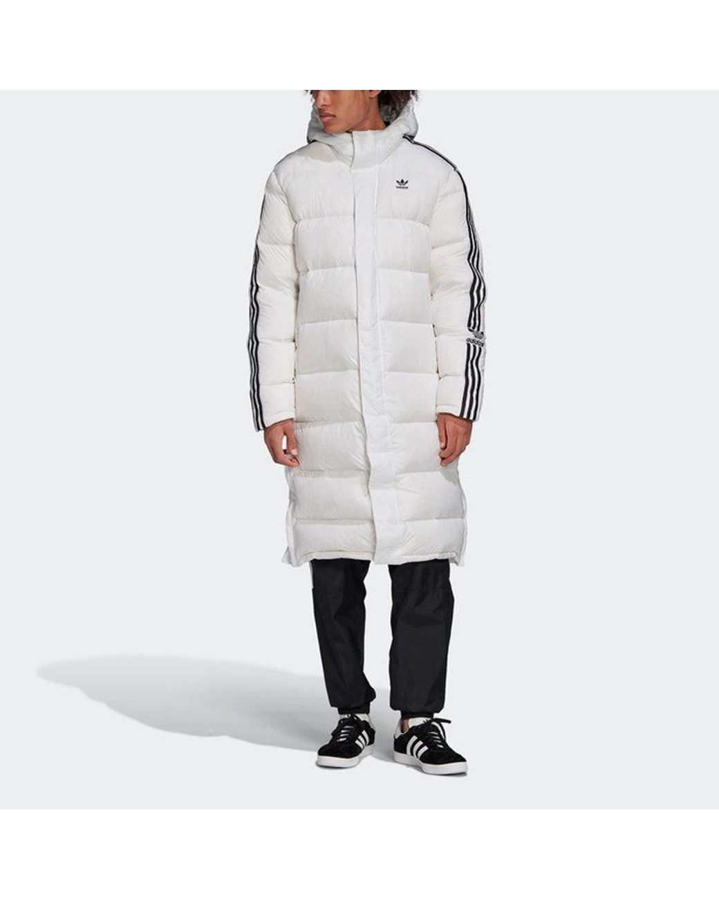 Adidas Gray Originals Long Down Jkt Stay Warm Sports Hooded Down Jacket for men