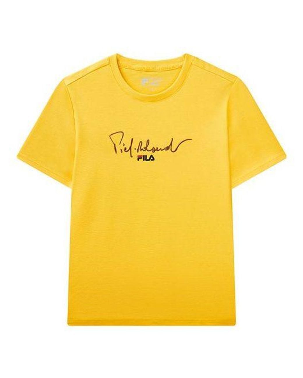 Fila Yellow (Wmns) Alphabet Logo Round Neck Casual Short Sleeve