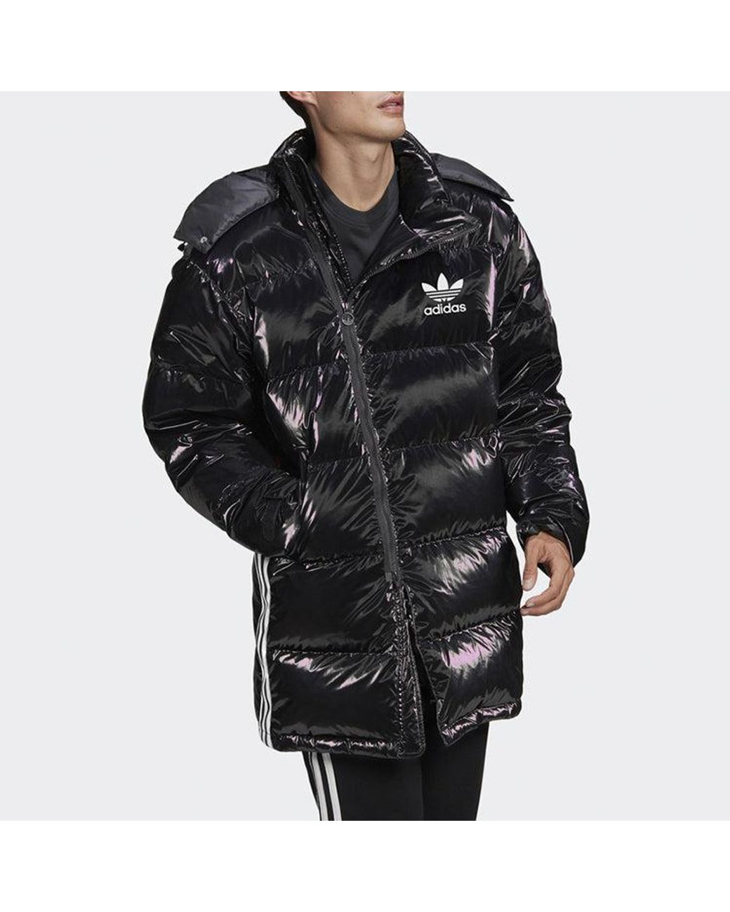 Adidas Black Originals Thicken Windproof Hooded Mid-Length Sports Down Jacket for men