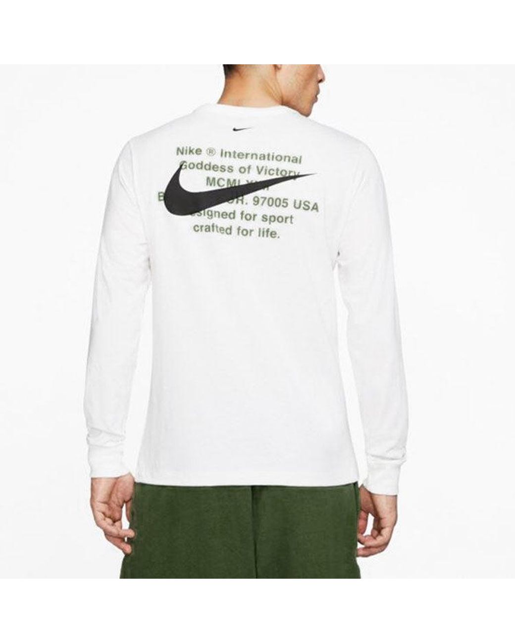 Nike White Swoosh Casual Sports Double-Hook Crew-Neck Long Sleeve for men