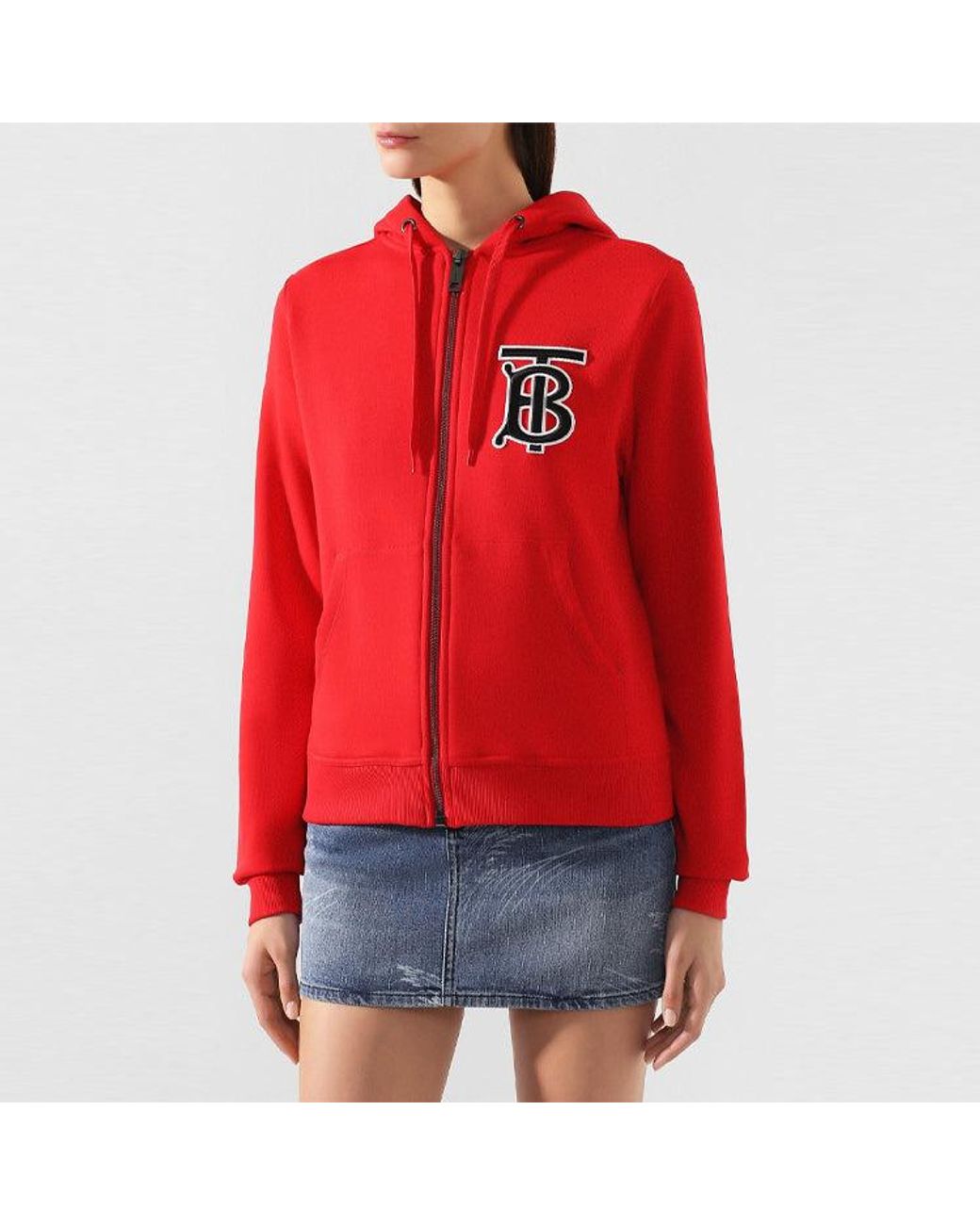 Burberry Red (Wmns) Alphabet Printing Zipper Hoodie