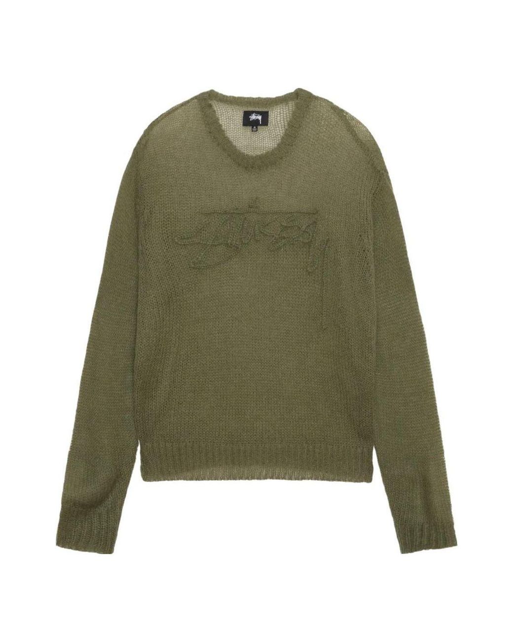 Stussy Green Loose Knit Logo Sweater 'Cypress' for men