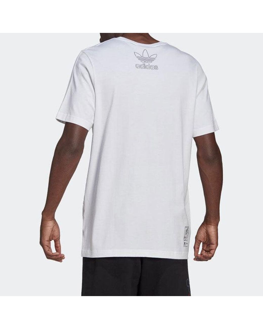 Adidas White Originals X Isney Crossover Cartoon Printing Casual Breathable Stripe Pattern Sports Short Sleeve for men