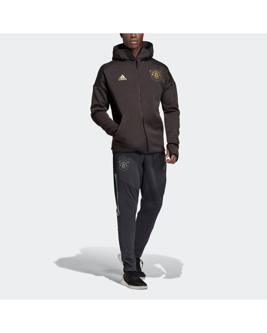 Adidas Black Mufc Zne Hd 3.0 Football Manchester United Hoodie Jacket for men
