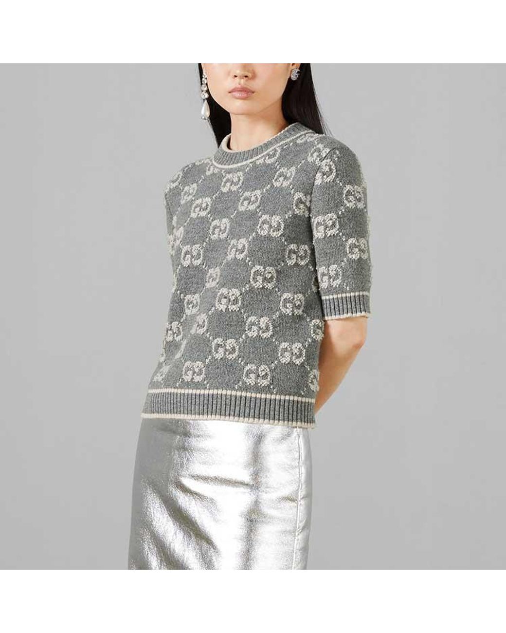 Gucci Gray (Wmns) Gg Wool Boucl Jacquard Top Ivory'