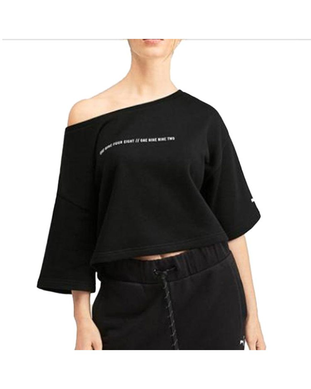 PUMA Black (Wmns) Printing Round-Neck Sweatshirt
