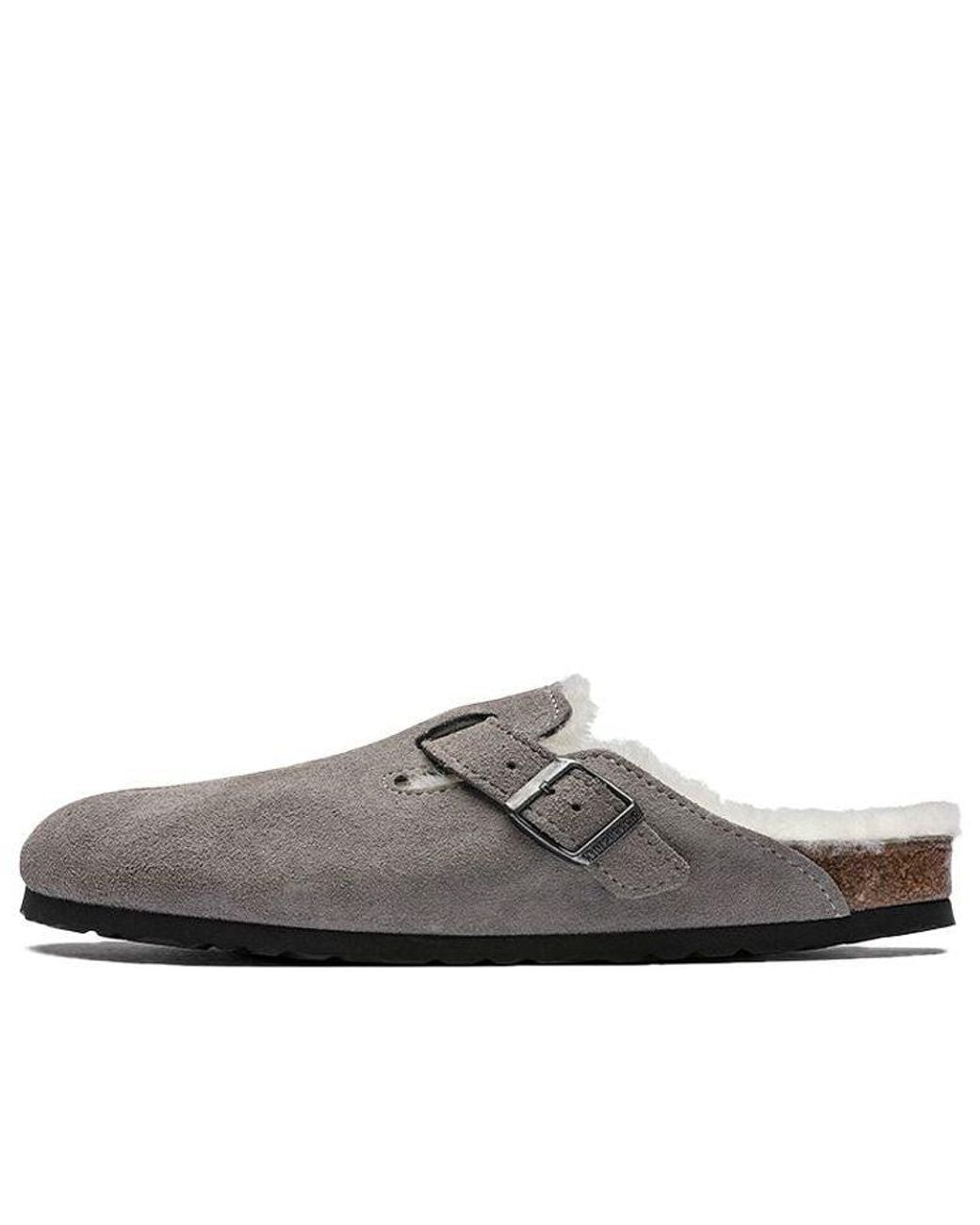 Birkenstock Gray Boston Fur Narrow 'Suede Stone Coin' for men