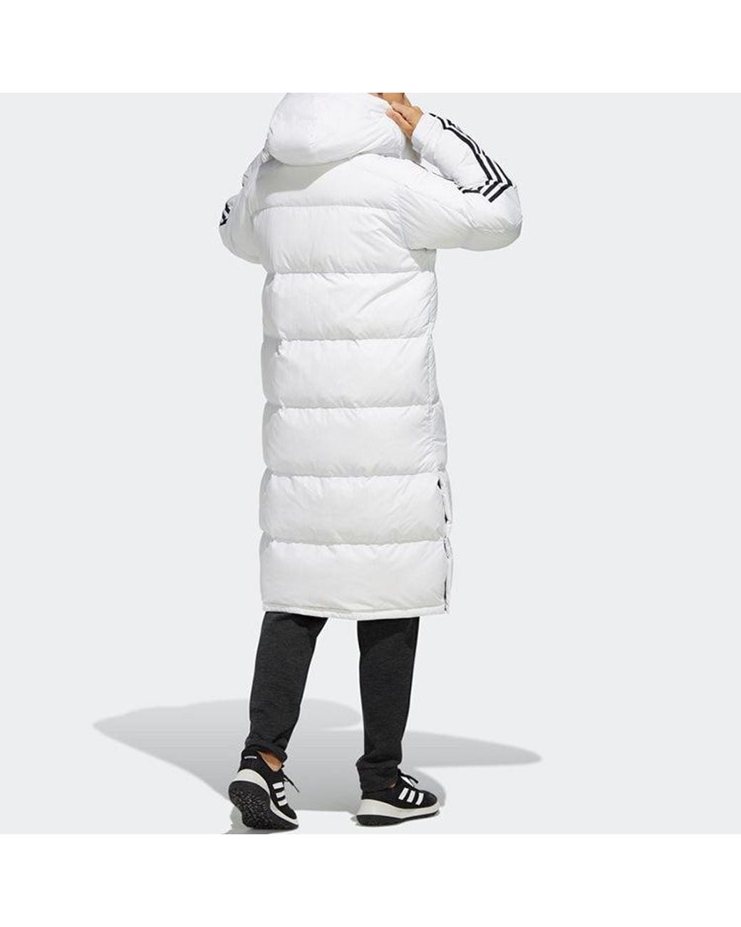 Adidas Blue 3St Long Parka Stay Warm Solid Color Mid-Length Hooded Down Jacket for men