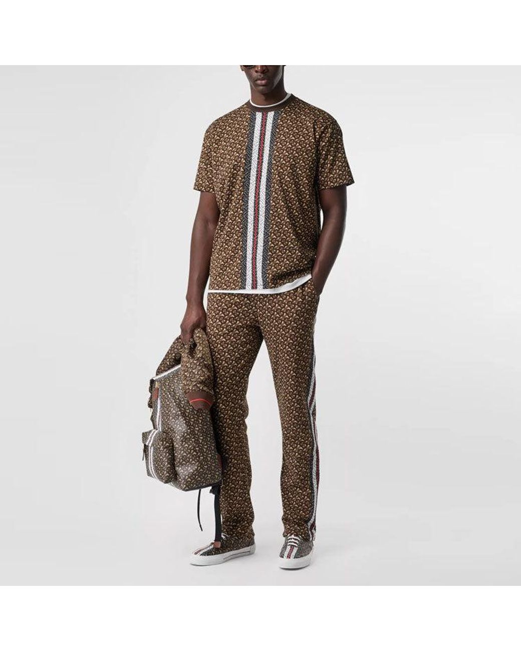 Burberry Brown Logo Stripe Printing Short Sleeve for men