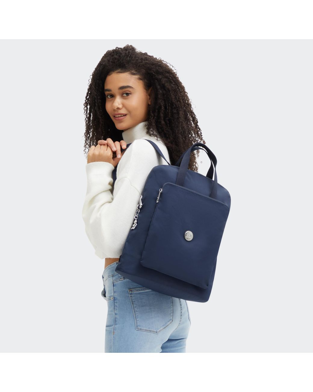 Kipling Blue Backpack Kazuki Night Ocean Jacquard Medium