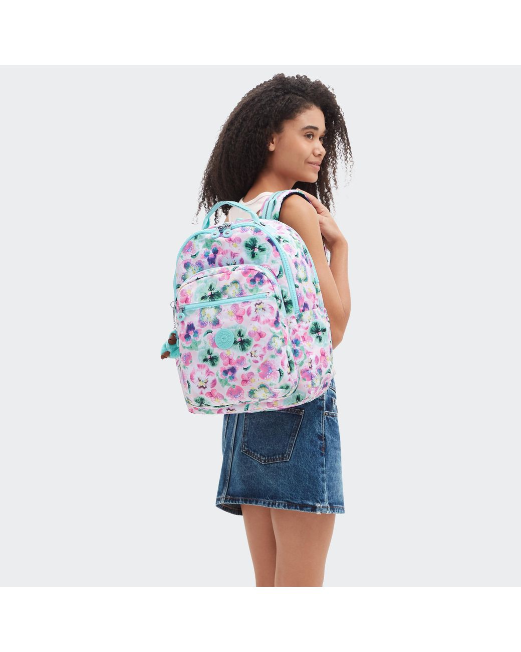 Kipling Blue Backpack Seoul College Flower Field Large