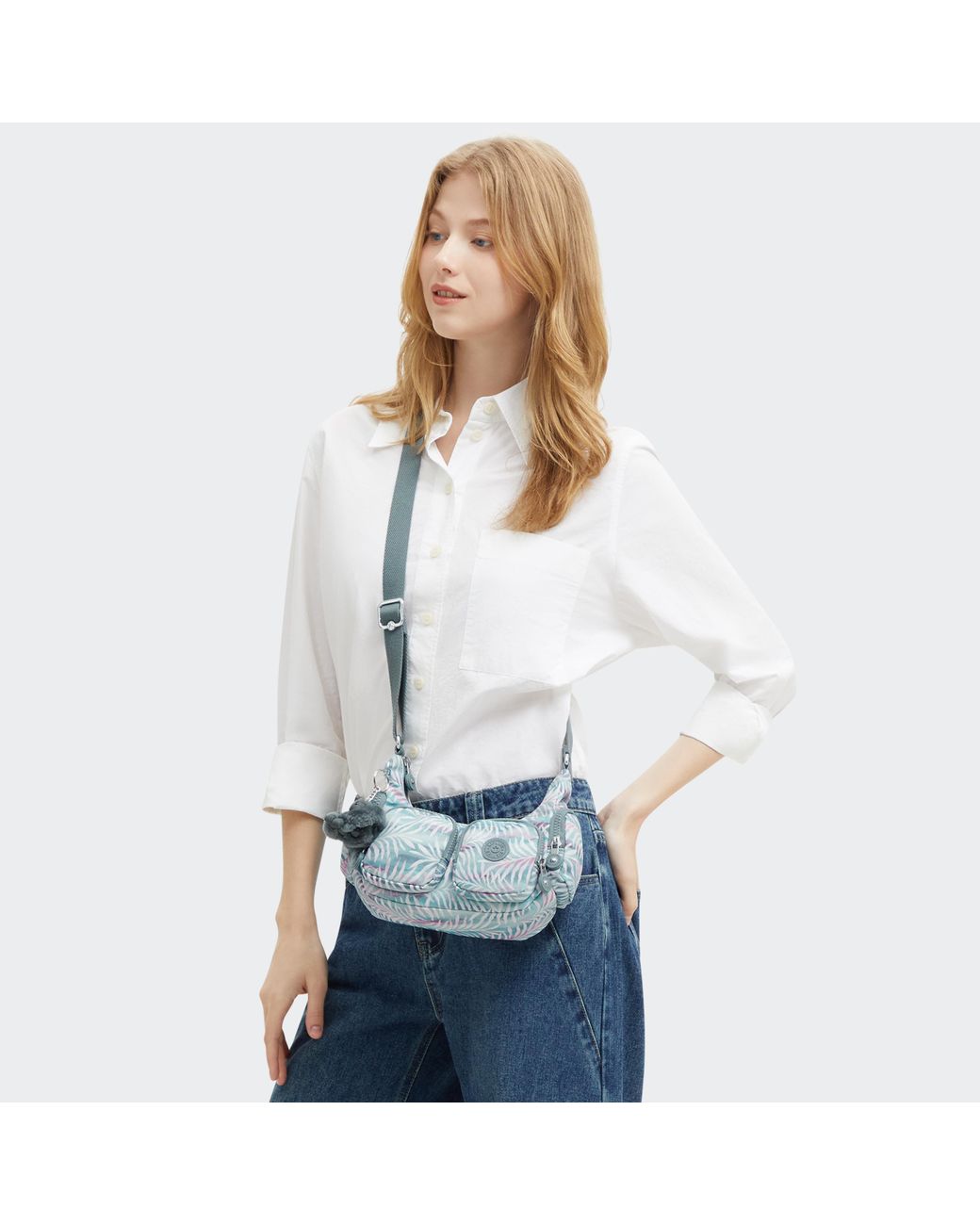 Kipling Blue Crossbody Bag Rikka Mini Palmtree Leaves Small