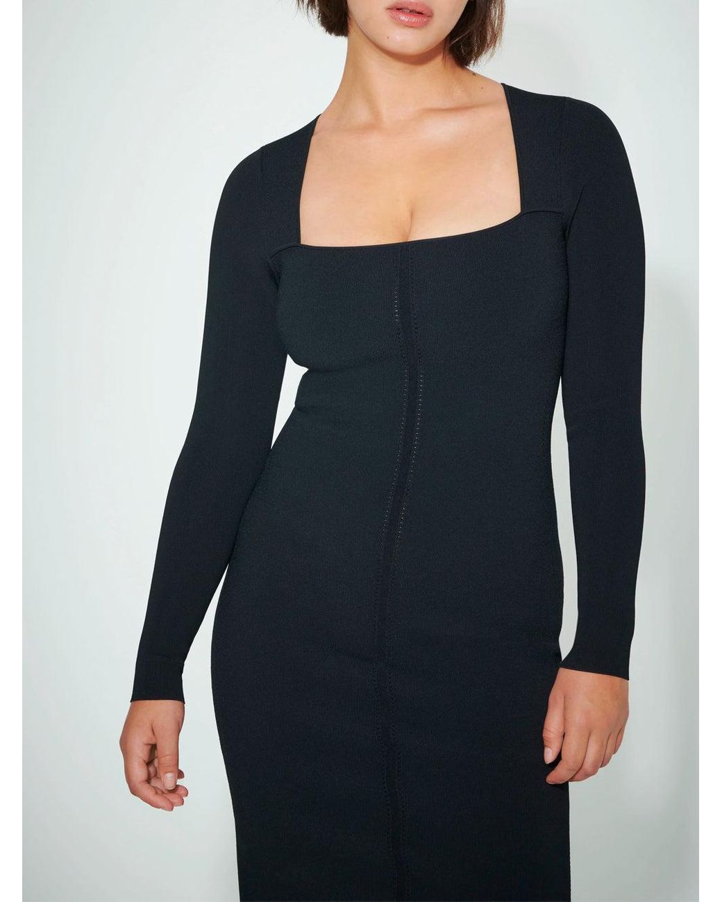 Victoria Beckham Fitted Square Neck Midi Dress in Black