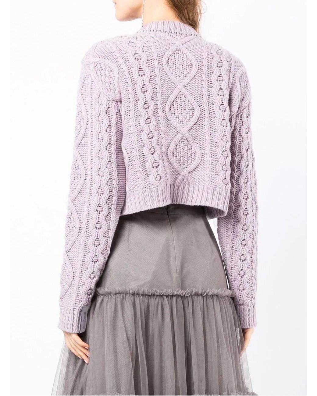 ROKH Cable Knit Bralette And Cardigan Set in Purple | Lyst